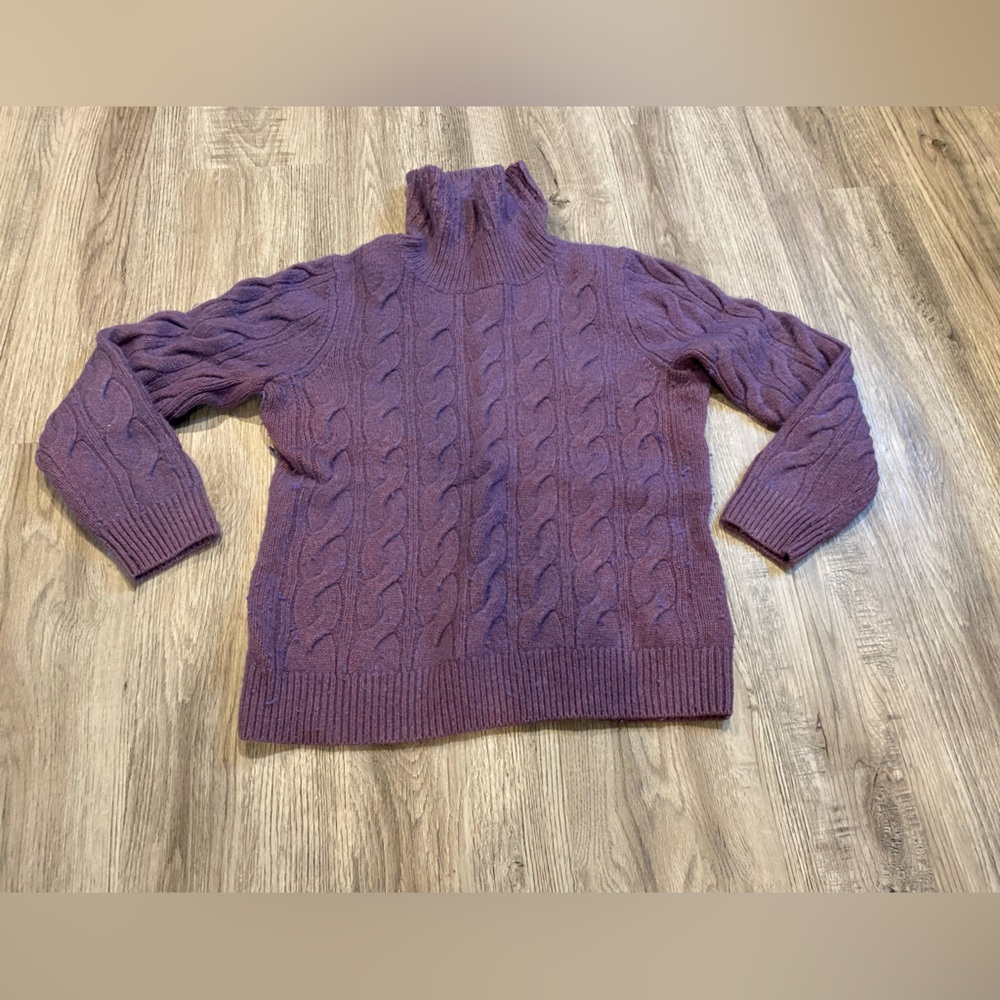 LL Bean Purple Waffle Cowl Turtleneck Wool Blend Pullover Tunic Sweater Medium
